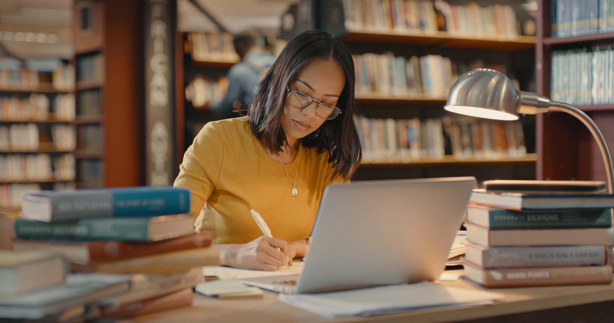 woman in library